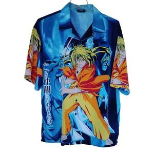 Vintage Button Up Shirt Men's XL Rurouni Kenshin Samurai X To My Fallen Comrades